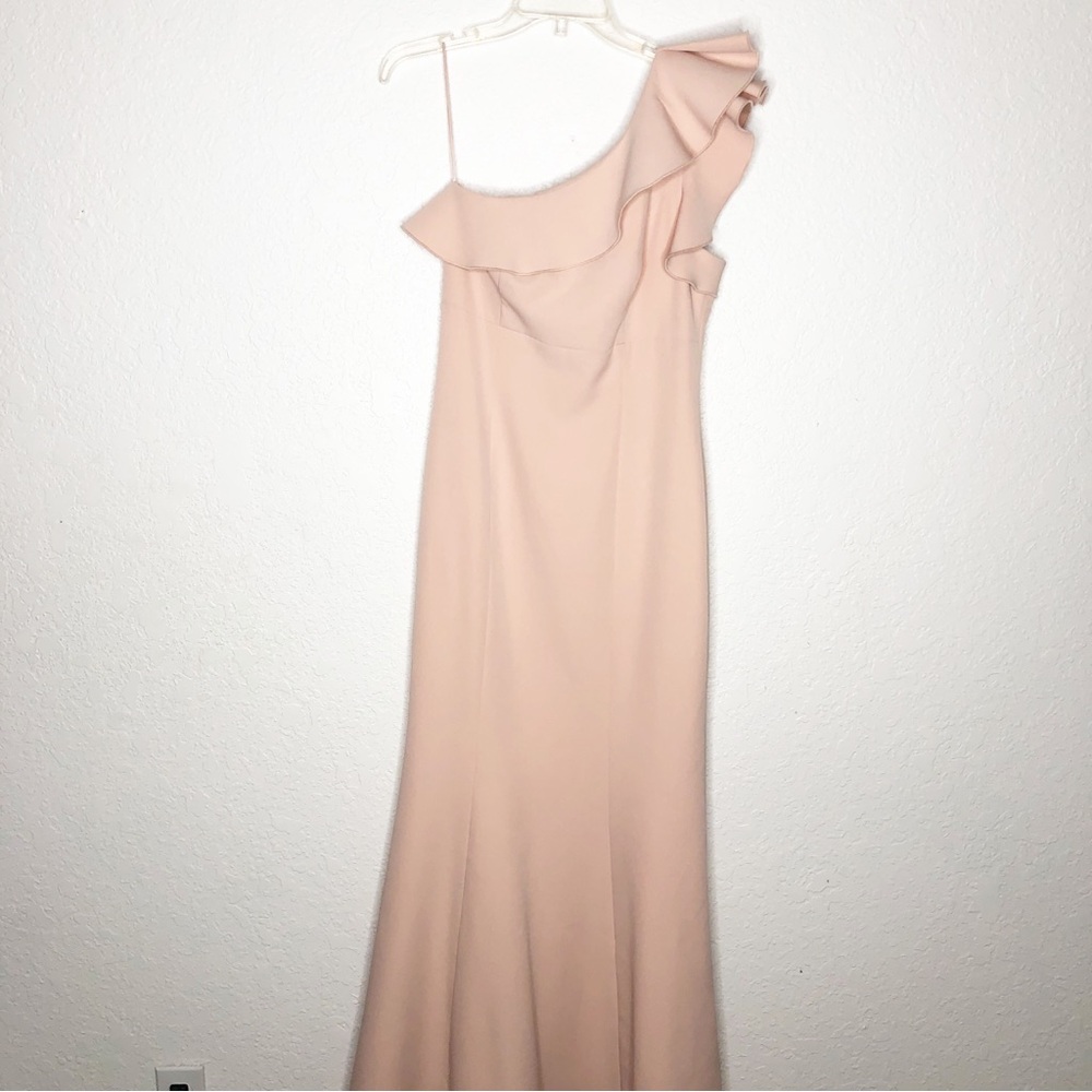 Eliza‎ J light pink one ruffle shoulder maxi dress size 6
